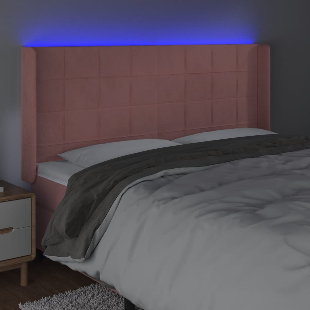 vidaXL Zagłówek do łóżka z LED, różowy, 203x16x118/128 cm, aksamit