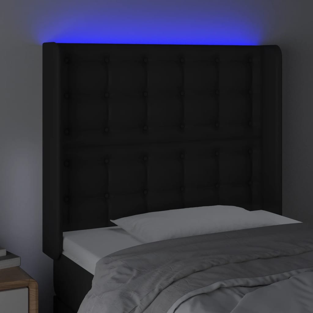 vidaXL Zagłówek do łóżka z LED, czarny 83x16x118/128 cm sztuczna skóra