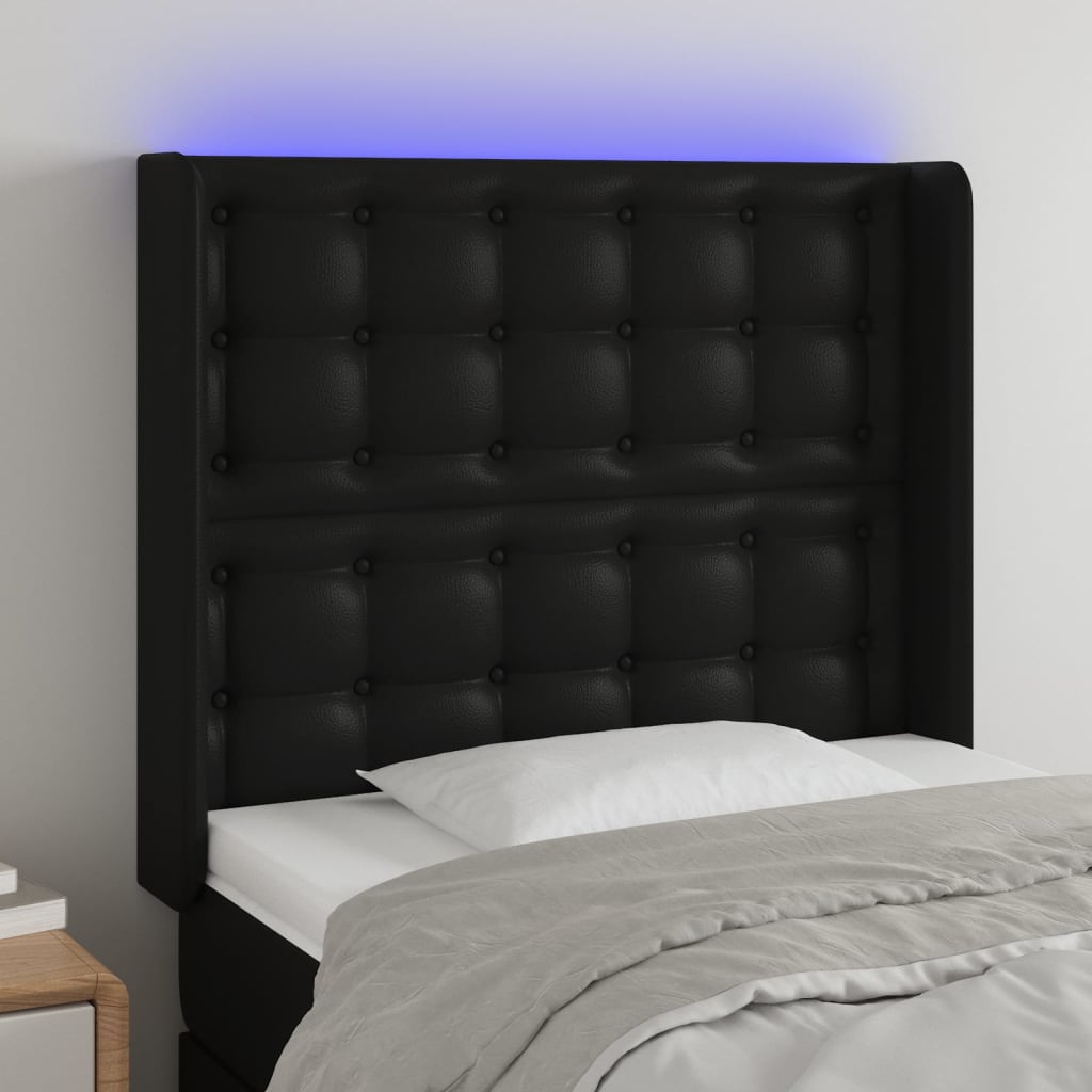 vidaXL Zagłówek do łóżka z LED, czarny 83x16x118/128 cm sztuczna skóra
