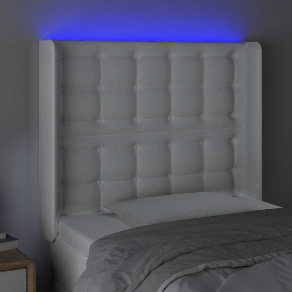 vidaXL Zagłówek do łóżka z LED, biały, 83x16x118/128cm, sztuczna skóra