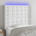 vidaXL Zagłówek do łóżka z LED, biały, 83x16x118/128cm, sztuczna skóra