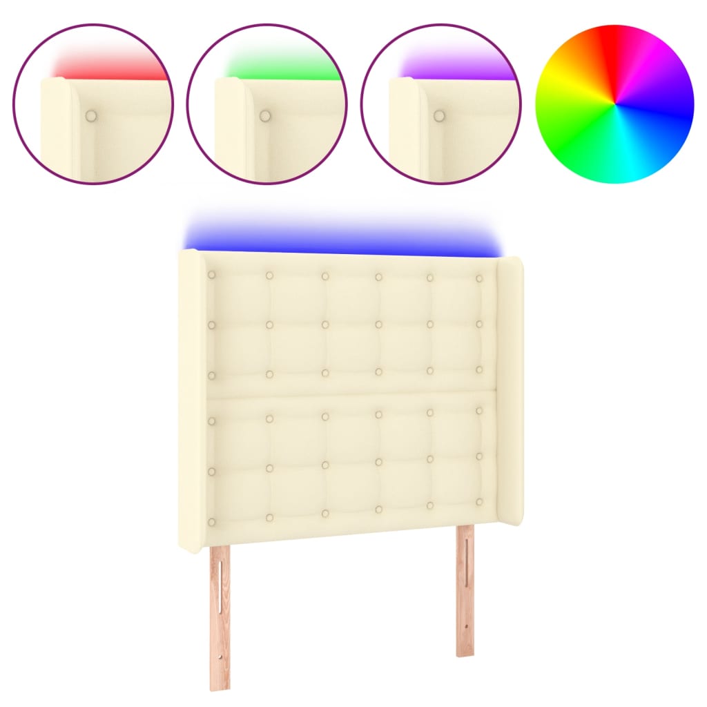 vidaXL Zagłówek do łóżka z LED kremowy 83x16x118/128 cm sztuczna skóra