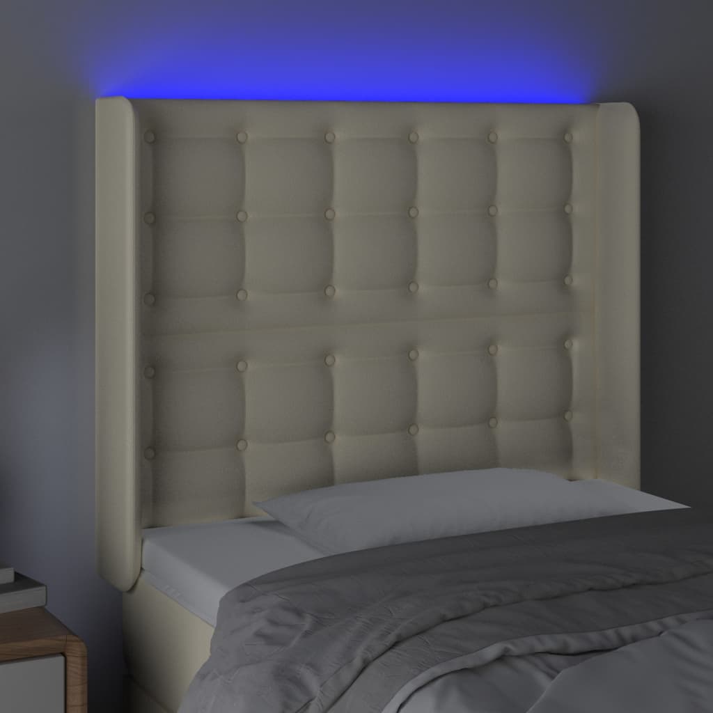 vidaXL Zagłówek do łóżka z LED kremowy 83x16x118/128 cm sztuczna skóra
