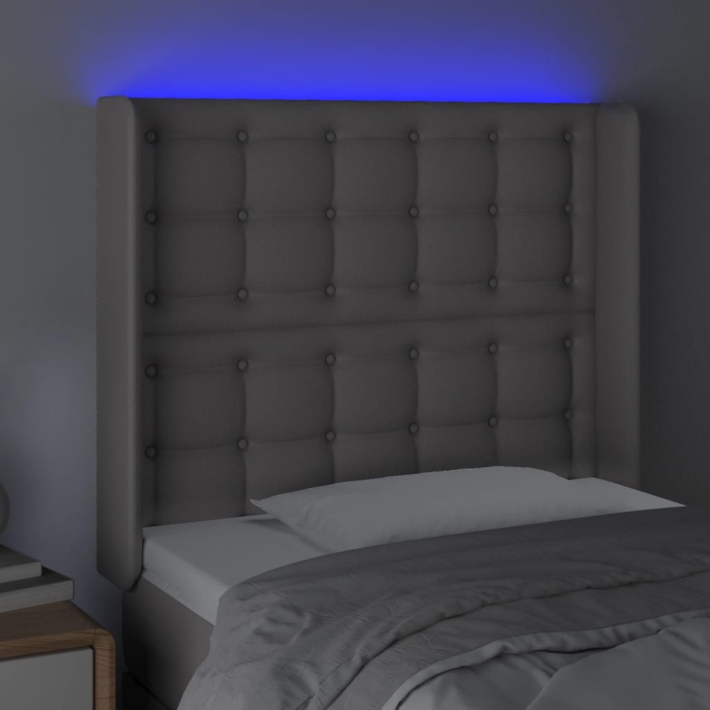 vidaXL Zagłówek do łóżka z LED, szary, 83x16x118/128cm, sztuczna skóra