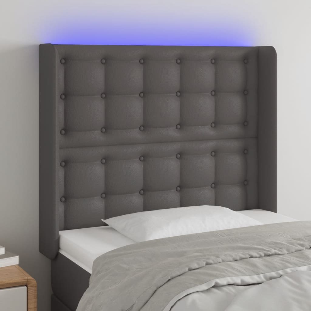 vidaXL Zagłówek do łóżka z LED, szary, 83x16x118/128cm, sztuczna skóra