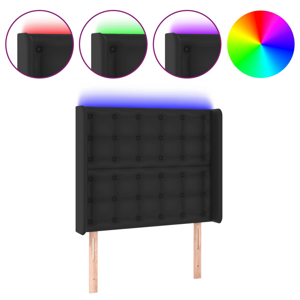 vidaXL Zagłówek do łóżka z LED, czarny, 93x16x118/128cm sztuczna skóra