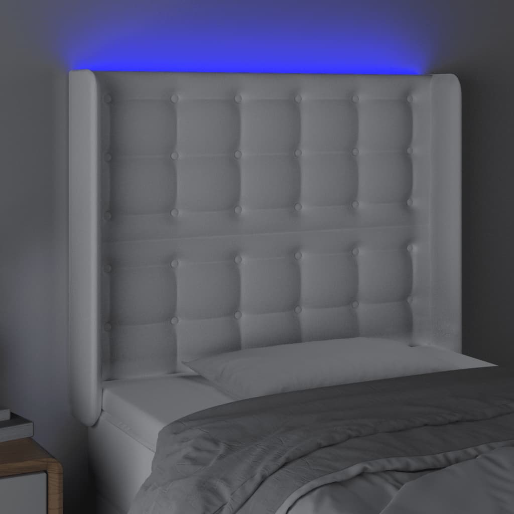 vidaXL Zagłówek do łóżka z LED, biały, 93x16x118/128cm, sztuczna skóra