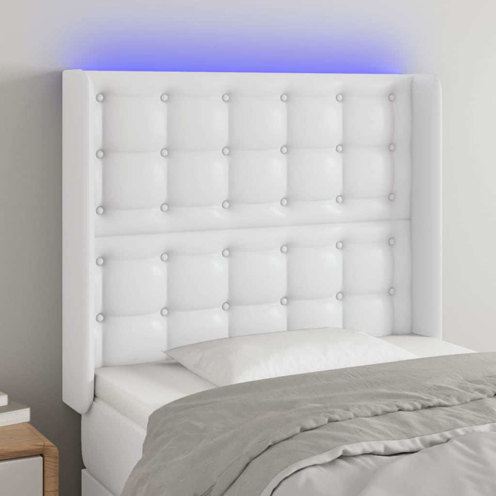 vidaXL Zagłówek do łóżka z LED, biały, 93x16x118/128cm, sztuczna skóra