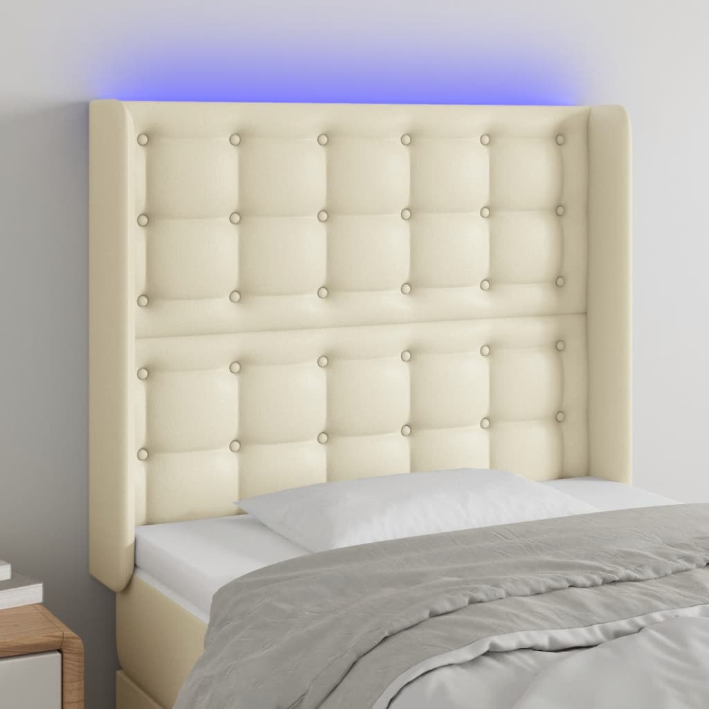 vidaXL Zagłówek do łóżka z LED kremowy 93x16x118/128 cm sztuczna skóra