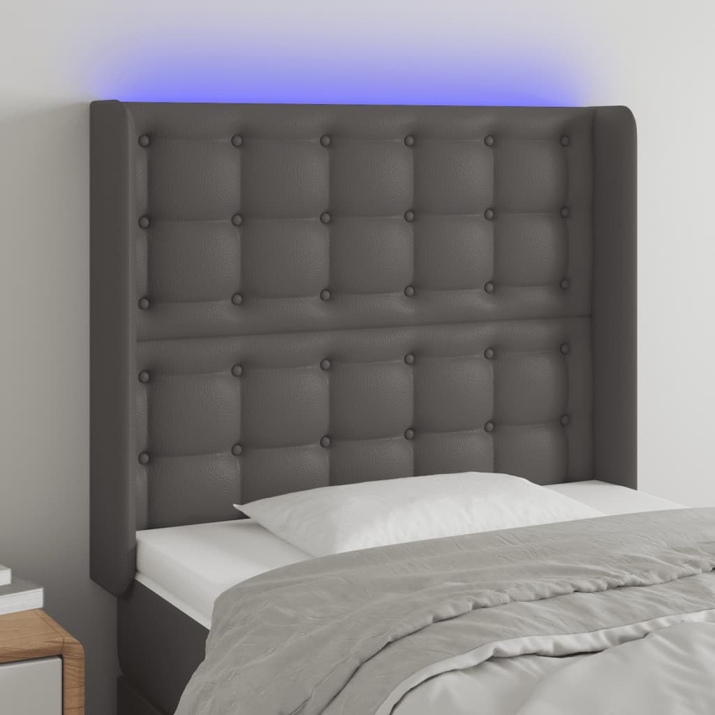 vidaXL Zagłówek do łóżka z LED, szary, 93x16x118/128cm, sztuczna skóra