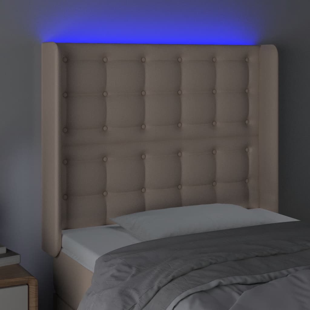 vidaXL Zagłówek do łóżka z LED, cappuccino, 93x16x118/128 cm, ekoskóra