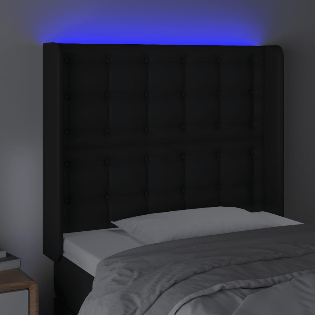 vidaXL Zagłówek do łóżka z LED, czarny 103x16x118/128cm sztuczna skóra