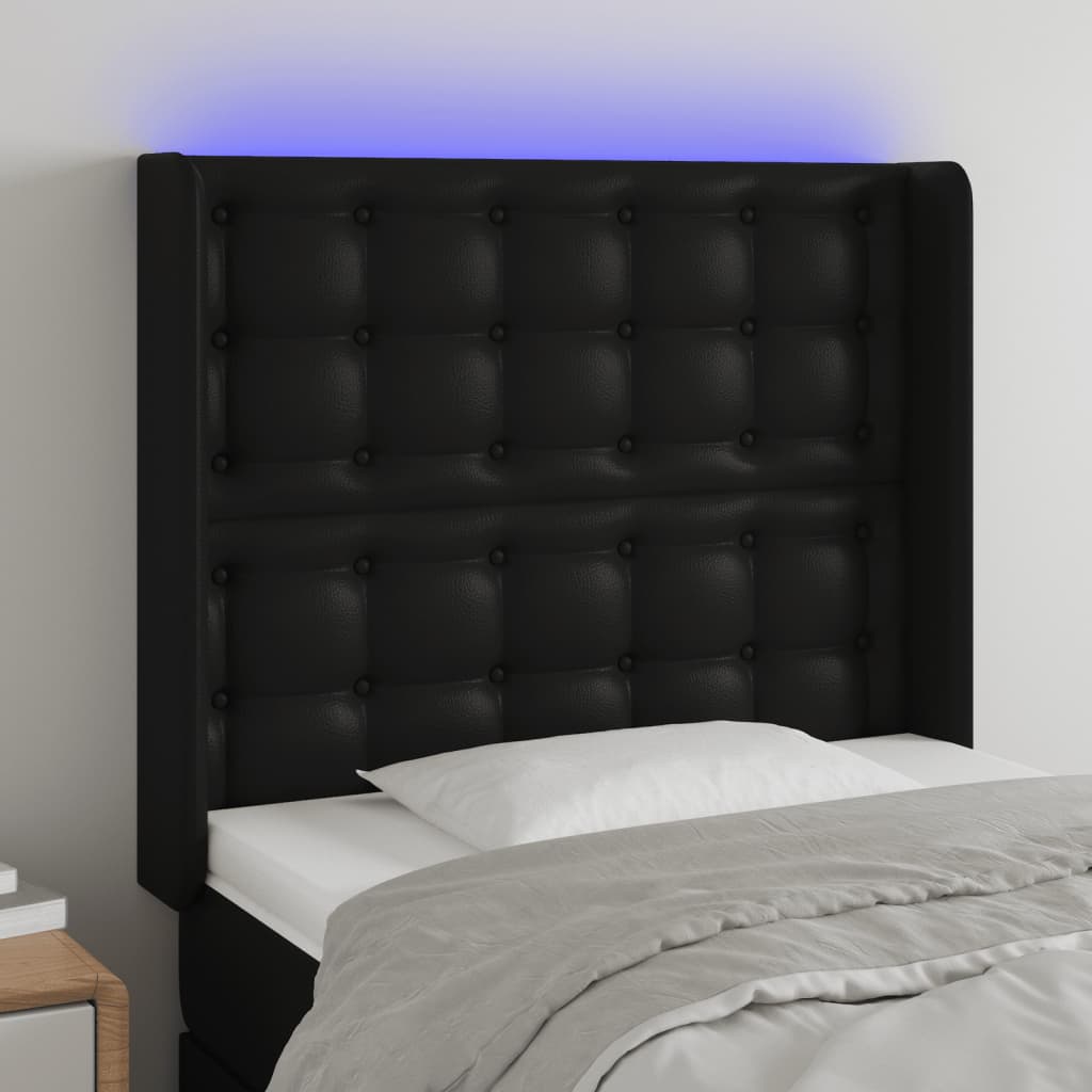 vidaXL Zagłówek do łóżka z LED, czarny 103x16x118/128cm sztuczna skóra