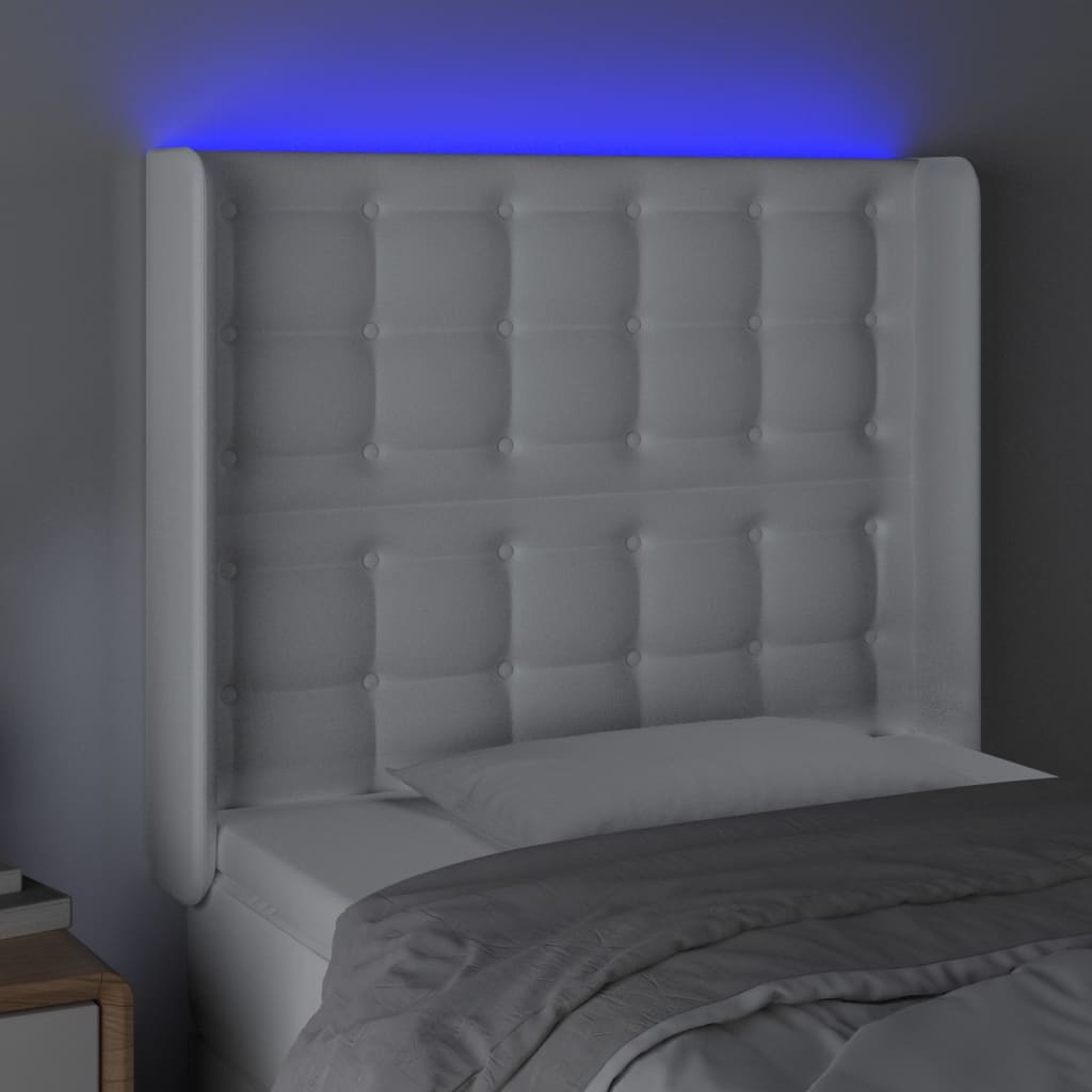 vidaXL Zagłówek do łóżka z LED, biały, 103x16x118/128cm sztuczna skóra