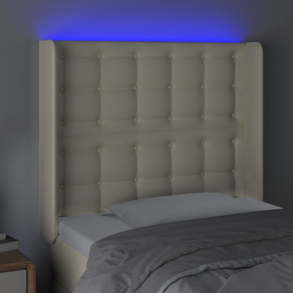vidaXL Zagłówek do łóżka z LED kremowy 103x16x118/128cm sztuczna skóra