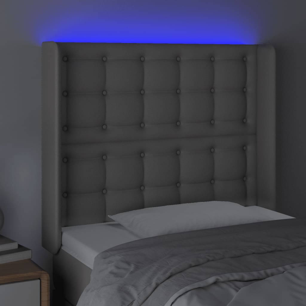 vidaXL Zagłówek do łóżka z LED, szary, 103x16x118/128cm sztuczna skóra