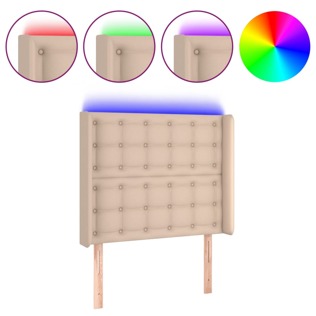 vidaXL Zagłówek do łóżka z LED, cappuccino, 103x16x118/128cm, ekoskóra