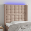 vidaXL Zagłówek do łóżka z LED, cappuccino, 103x16x118/128cm, ekoskóra