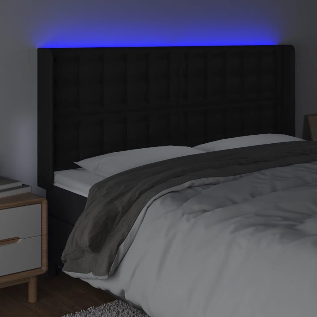 vidaXL Zagłówek do łóżka z LED, czarny 147x16x118/128cm sztuczna skóra