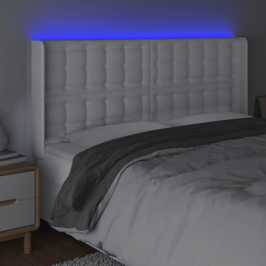 vidaXL Zagłówek do łóżka z LED, biały, 147x16x118/128cm sztuczna skóra