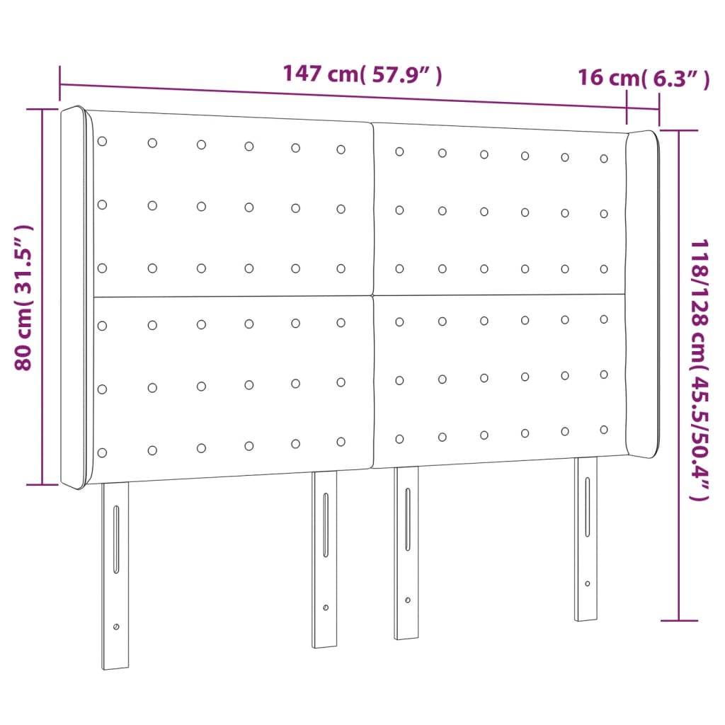 vidaXL Zagłówek do łóżka z LED, biały, 147x16x118/128cm sztuczna skóra