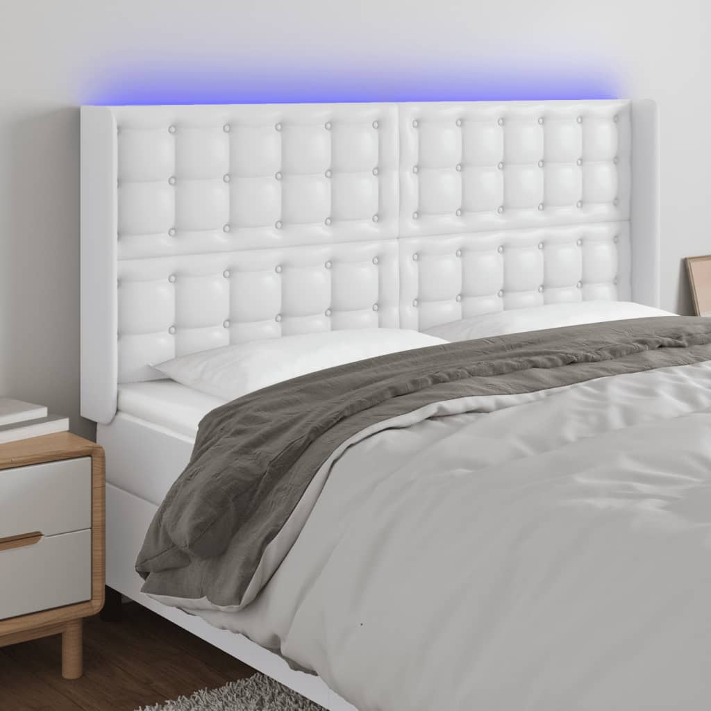 vidaXL Zagłówek do łóżka z LED, biały, 147x16x118/128cm sztuczna skóra
