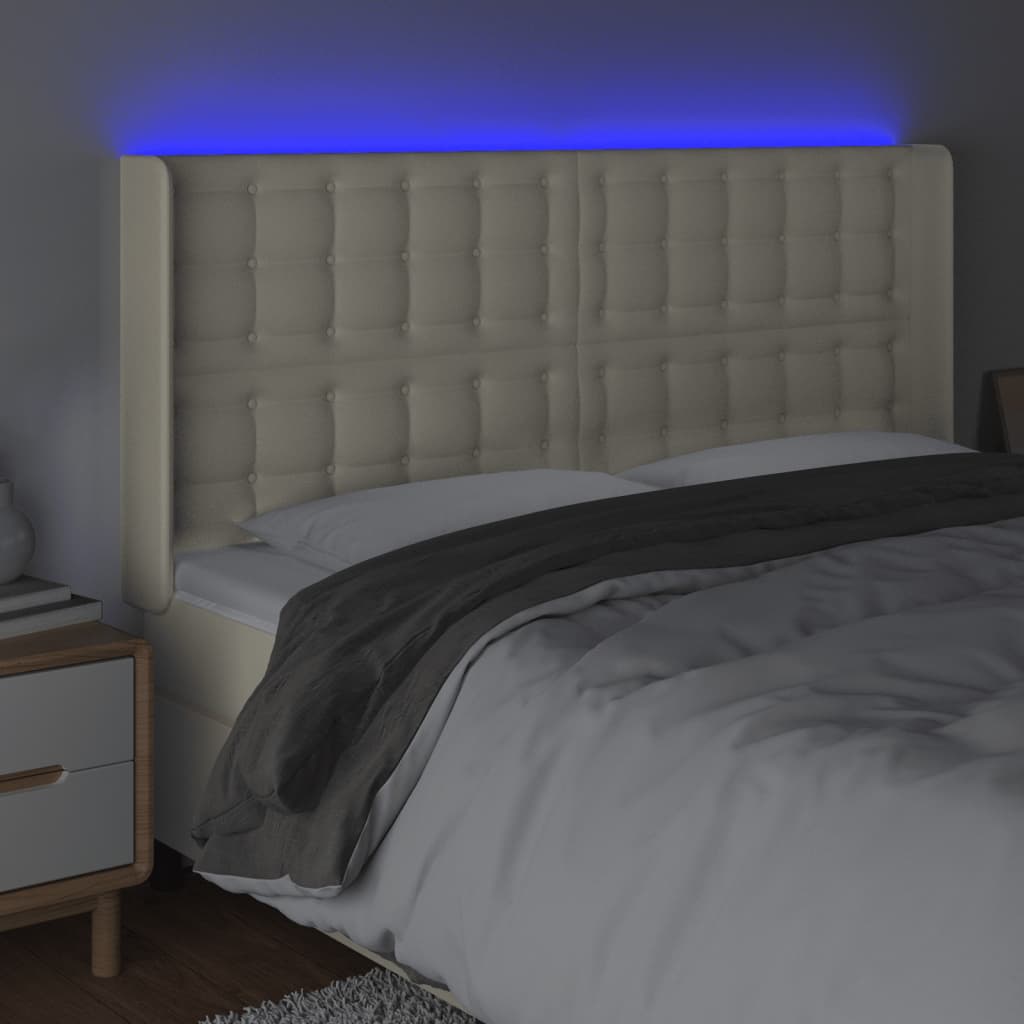 vidaXL Zagłówek do łóżka z LED kremowy 147x16x118/128cm sztuczna skóra
