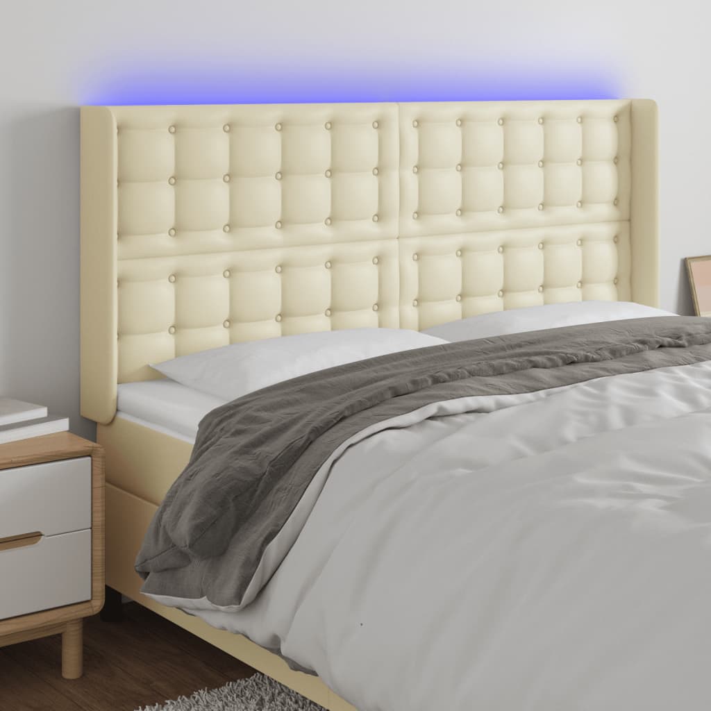 vidaXL Zagłówek do łóżka z LED kremowy 147x16x118/128cm sztuczna skóra