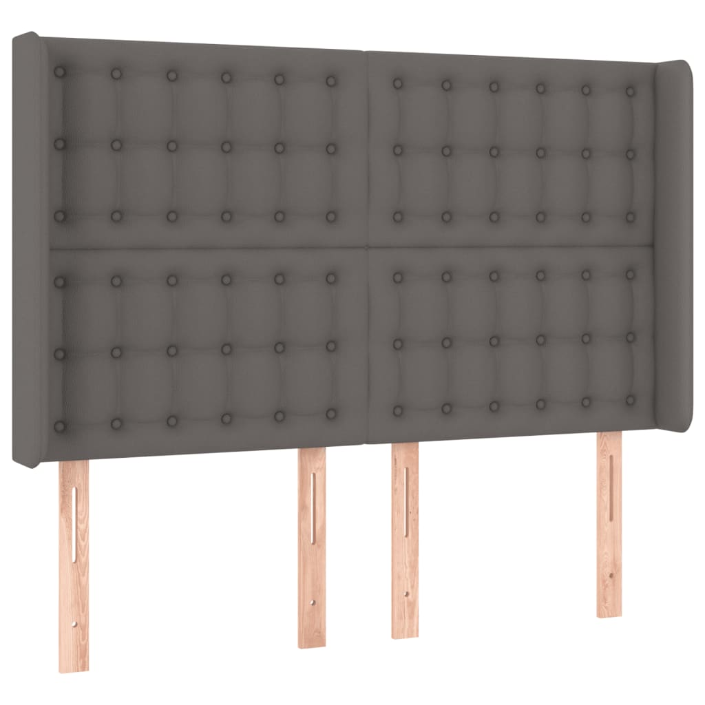 vidaXL Zagłówek do łóżka z LED, szary, 147x16x118/128cm sztuczna skóra