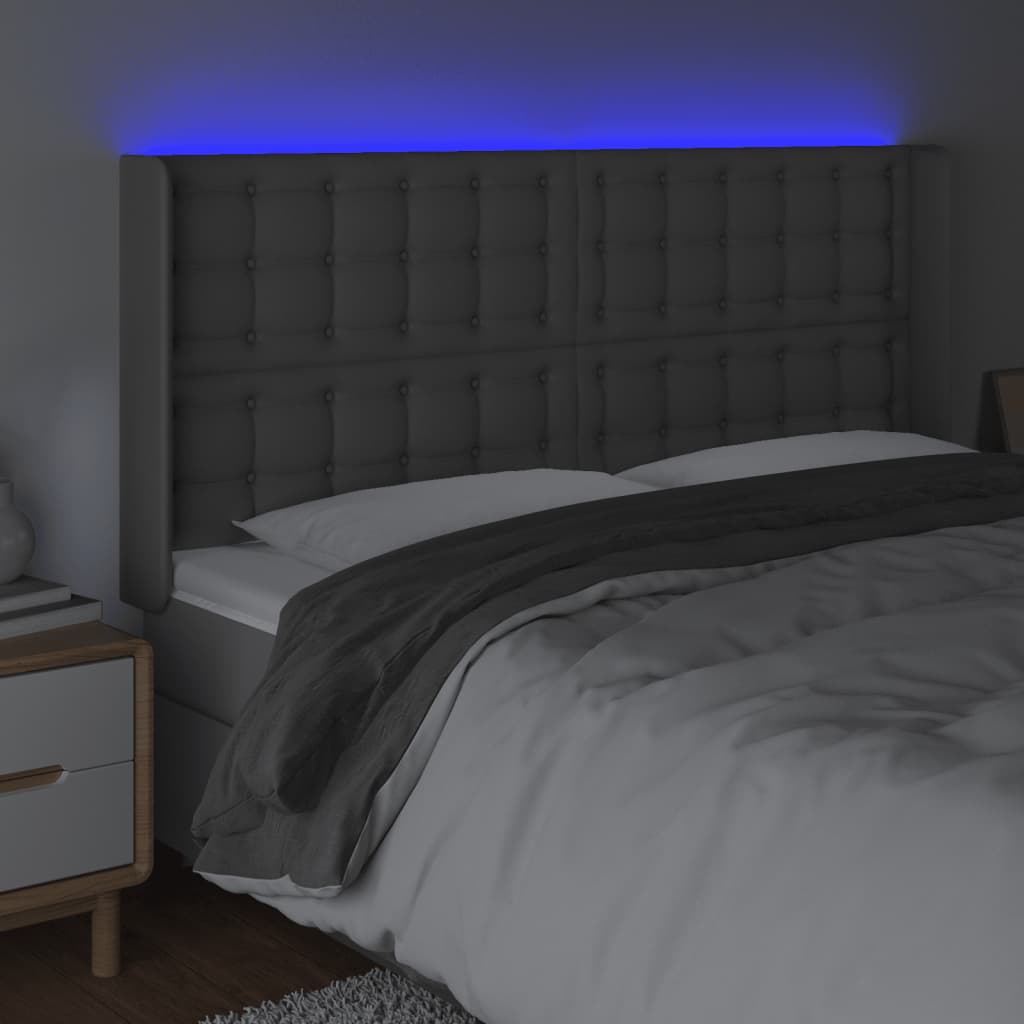 vidaXL Zagłówek do łóżka z LED, szary, 147x16x118/128cm sztuczna skóra