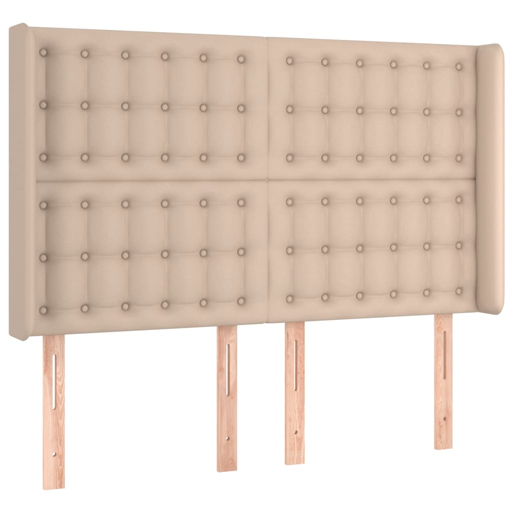 vidaXL Zagłówek do łóżka z LED, cappuccino, 147x16x118/128cm, ekoskóra