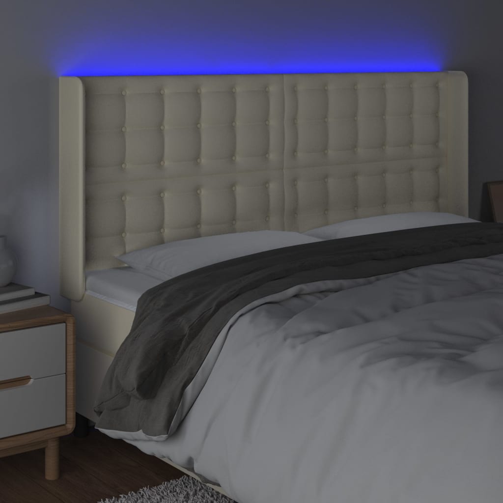 vidaXL Zagłówek do łóżka z LED kremowy 163x16x118/128cm sztuczna skóra