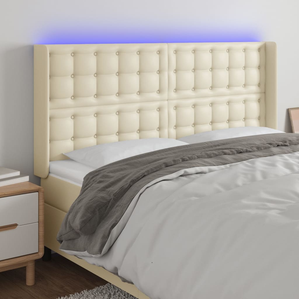vidaXL Zagłówek do łóżka z LED kremowy 163x16x118/128cm sztuczna skóra