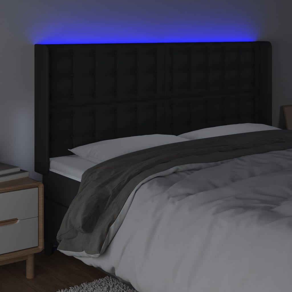 vidaXL Zagłówek do łóżka z LED, czarny 183x16x118/128cm sztuczna skóra