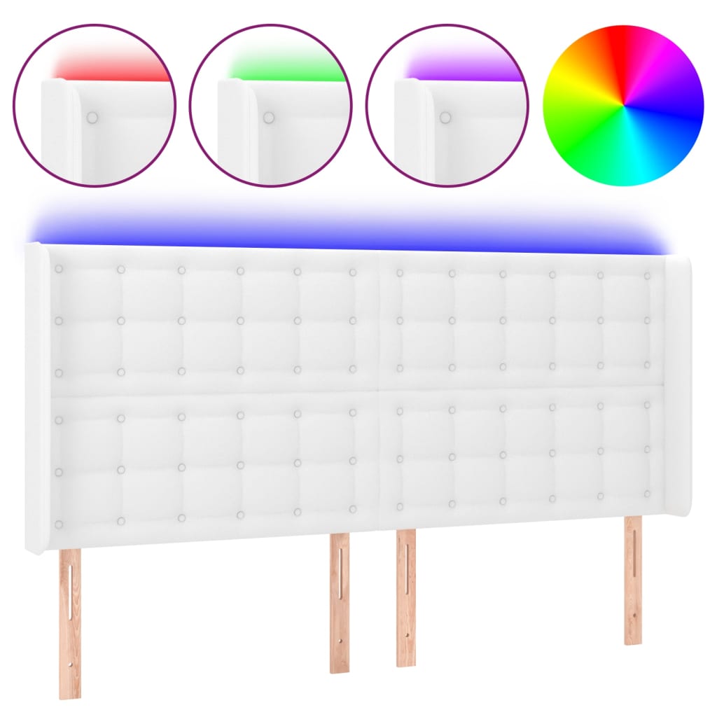 vidaXL Zagłówek do łóżka z LED, biały, 183x16x118/128cm sztuczna skóra