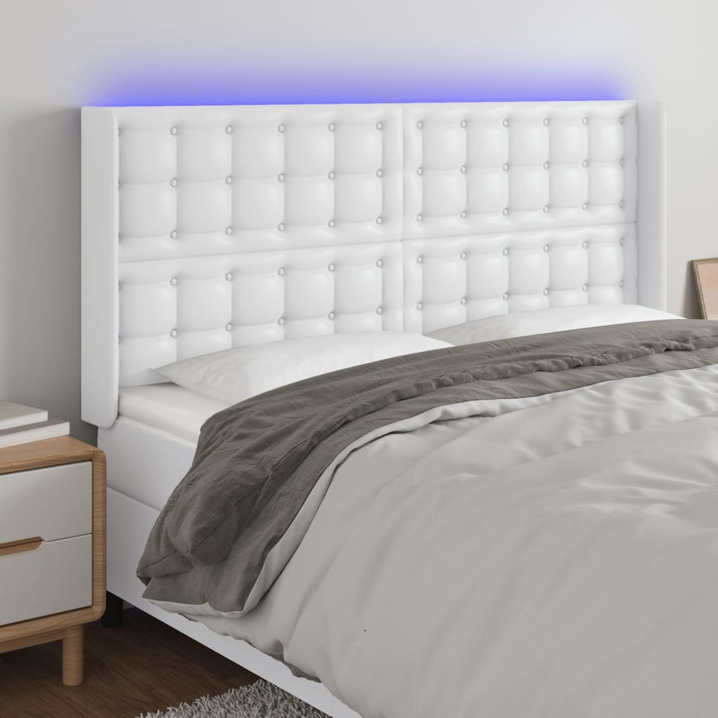 vidaXL Zagłówek do łóżka z LED, biały, 183x16x118/128cm sztuczna skóra