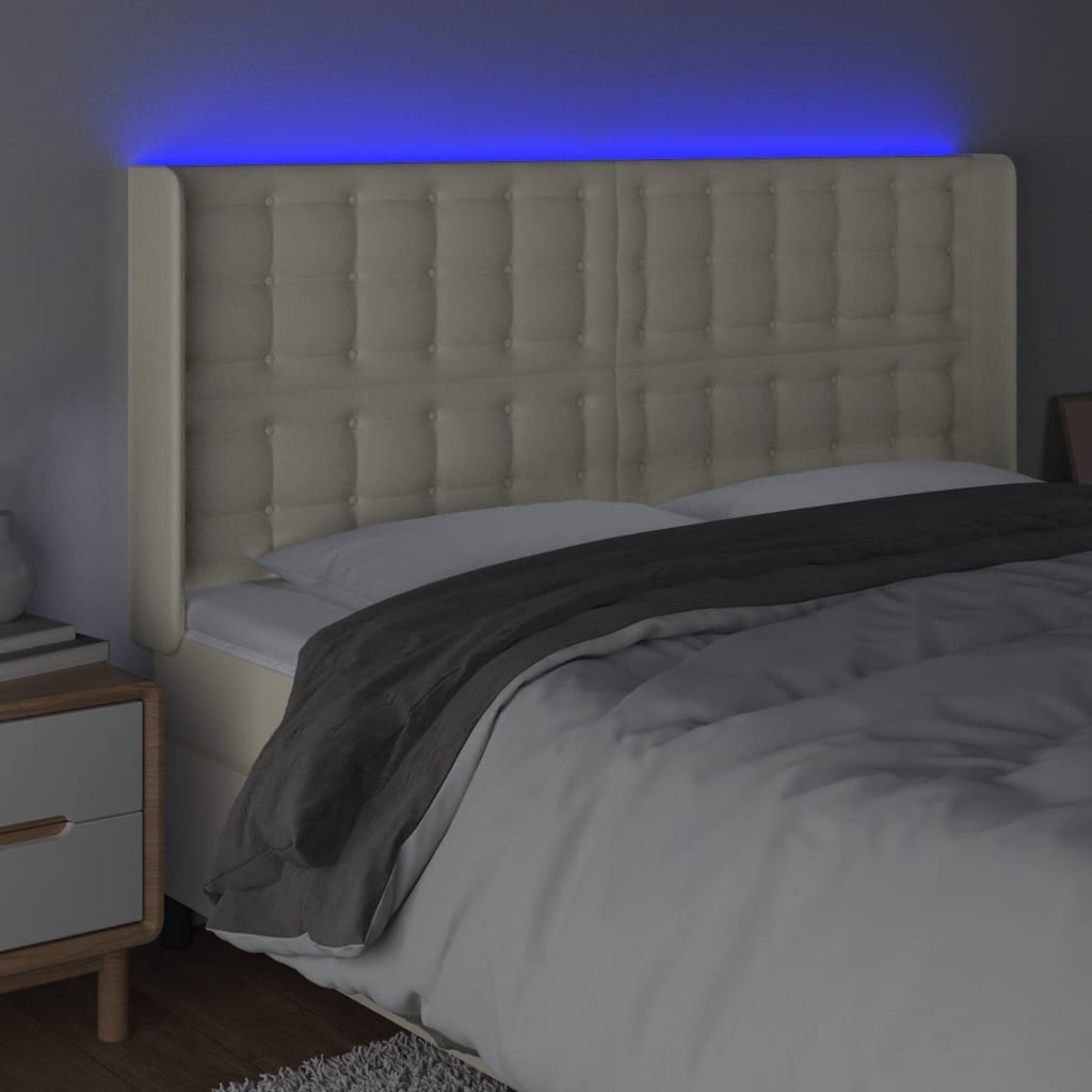 vidaXL Zagłówek do łóżka z LED kremowy 183x16x118/128cm sztuczna skóra
