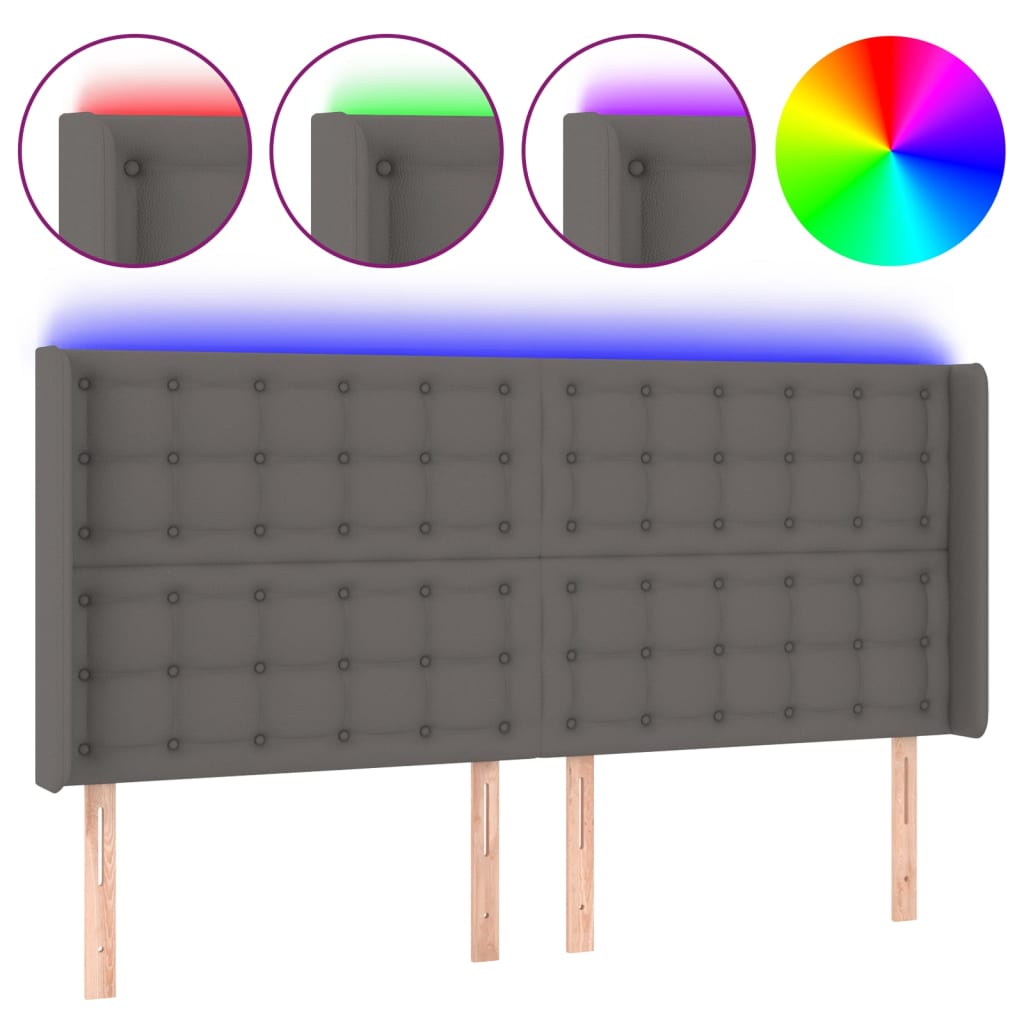 vidaXL Zagłówek do łóżka z LED, szary, 183x16x118/128cm sztuczna skóra