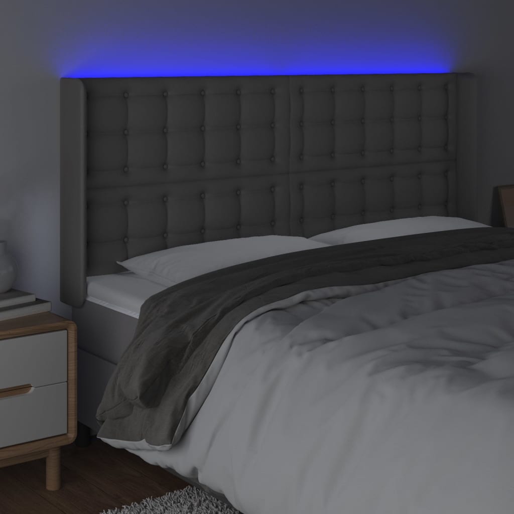 vidaXL Zagłówek do łóżka z LED, szary, 183x16x118/128cm sztuczna skóra