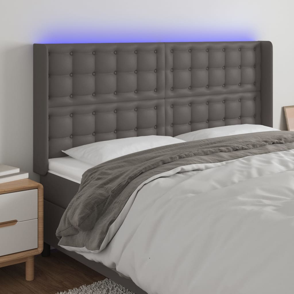 vidaXL Zagłówek do łóżka z LED, szary, 183x16x118/128cm sztuczna skóra