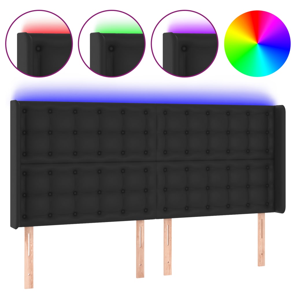 vidaXL Zagłówek do łóżka z LED, czarny 203x16x118/128cm sztuczna skóra