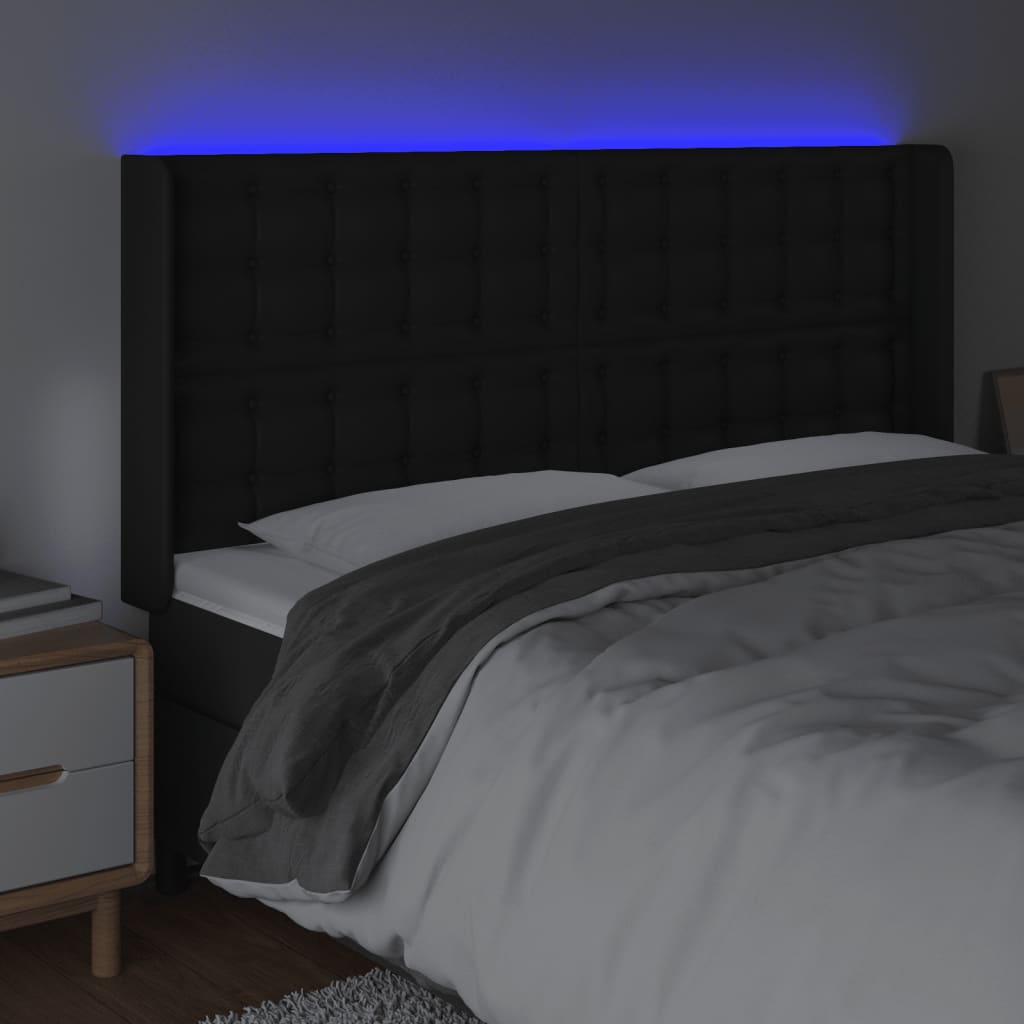 vidaXL Zagłówek do łóżka z LED, czarny 203x16x118/128cm sztuczna skóra
