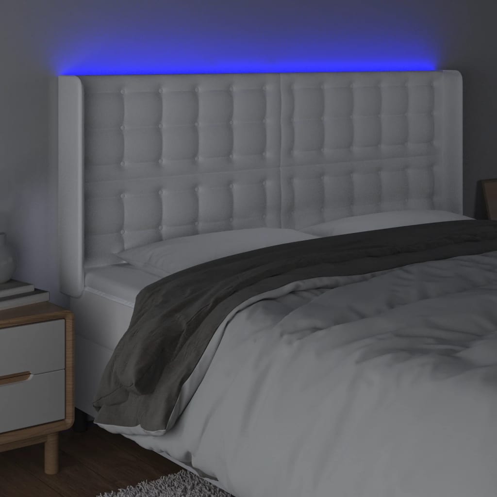 vidaXL Zagłówek do łóżka z LED, biały, 203x16x118/128cm sztuczna skóra