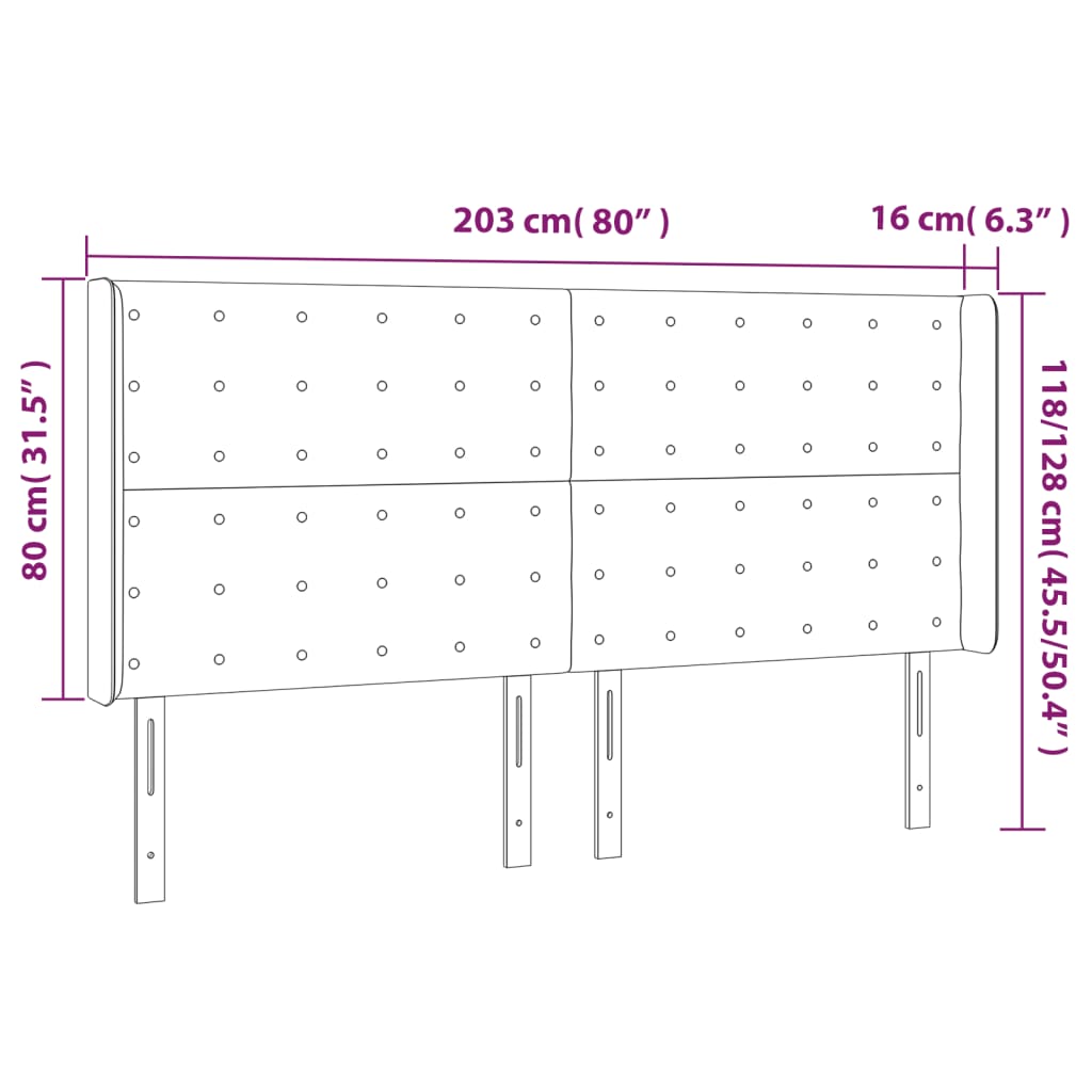 vidaXL Zagłówek do łóżka z LED, biały, 203x16x118/128cm sztuczna skóra