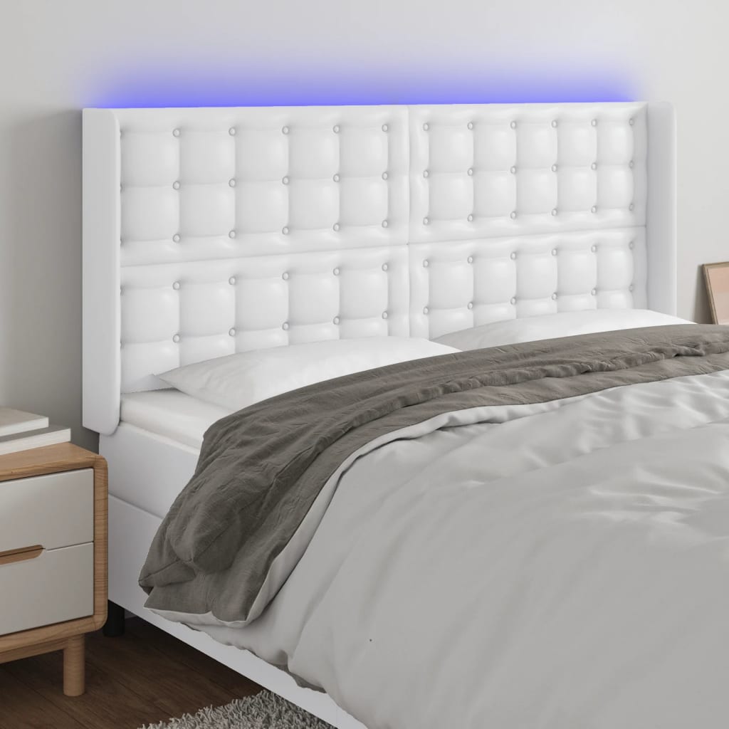 vidaXL Zagłówek do łóżka z LED, biały, 203x16x118/128cm sztuczna skóra