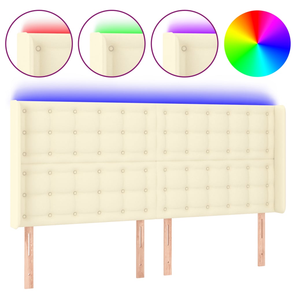 vidaXL Zagłówek do łóżka z LED kremowy 203x16x118/128cm sztuczna skóra
