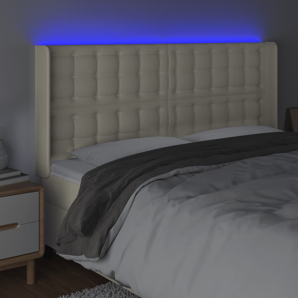 vidaXL Zagłówek do łóżka z LED kremowy 203x16x118/128cm sztuczna skóra