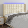 vidaXL Zagłówek do łóżka z LED kremowy 203x16x118/128cm sztuczna skóra