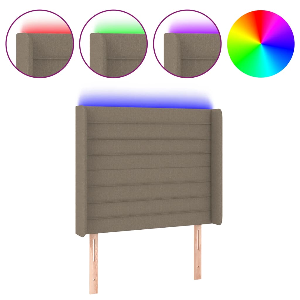 vidaXL Zagłówek do łóżka z LED, taupe, 83x16x118/128 cm, tkanina