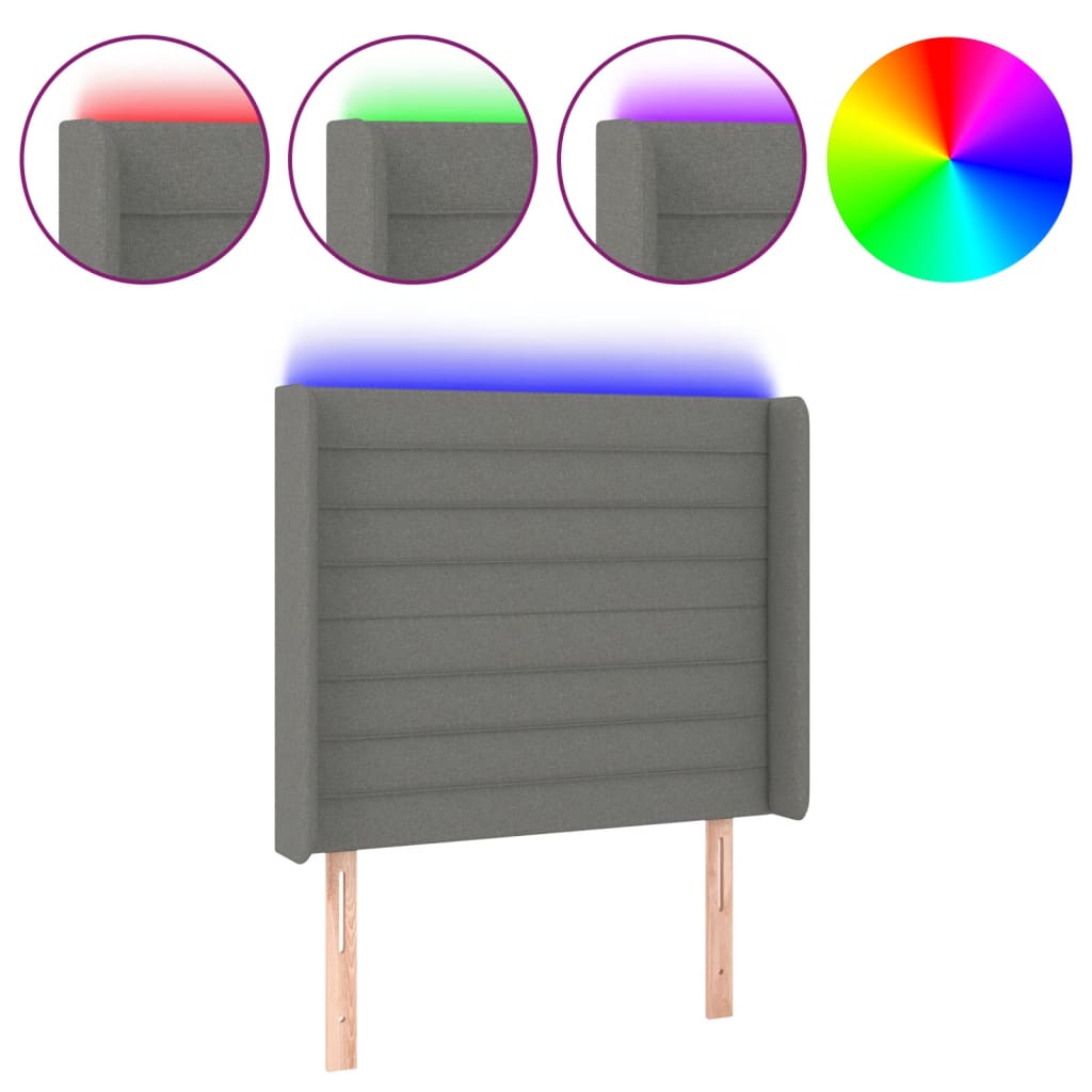 vidaXL Zagłówek do łóżka z LED, ciemnoszary, 93x16x118/128 cm, tkanina